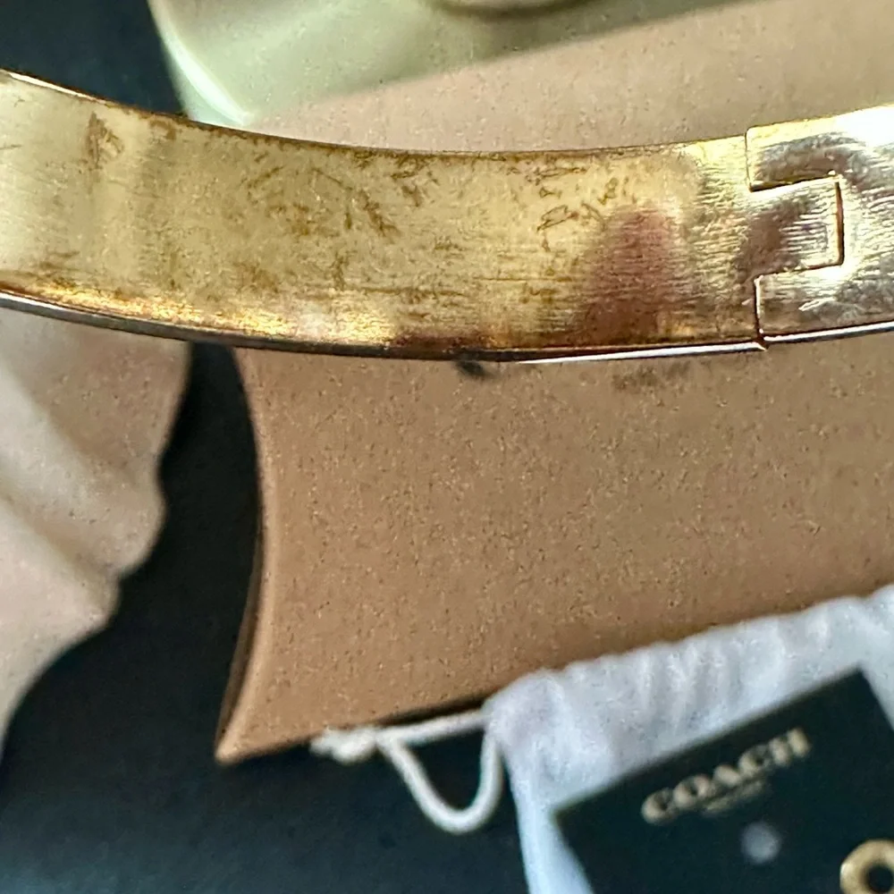 COACH Black and Gold Horsebit Bangle with Matching Stud Earrings